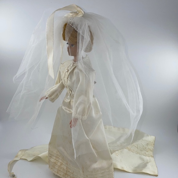 Midge Barbie as 1958/1951 vintage  bubble hair auburn handmade wedding gown - Picture 1 of 15